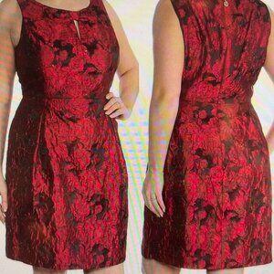Tommy Hilfiger Rose Jacquard Dress with Knot Neck/ Size 12/ Scarlet red/black